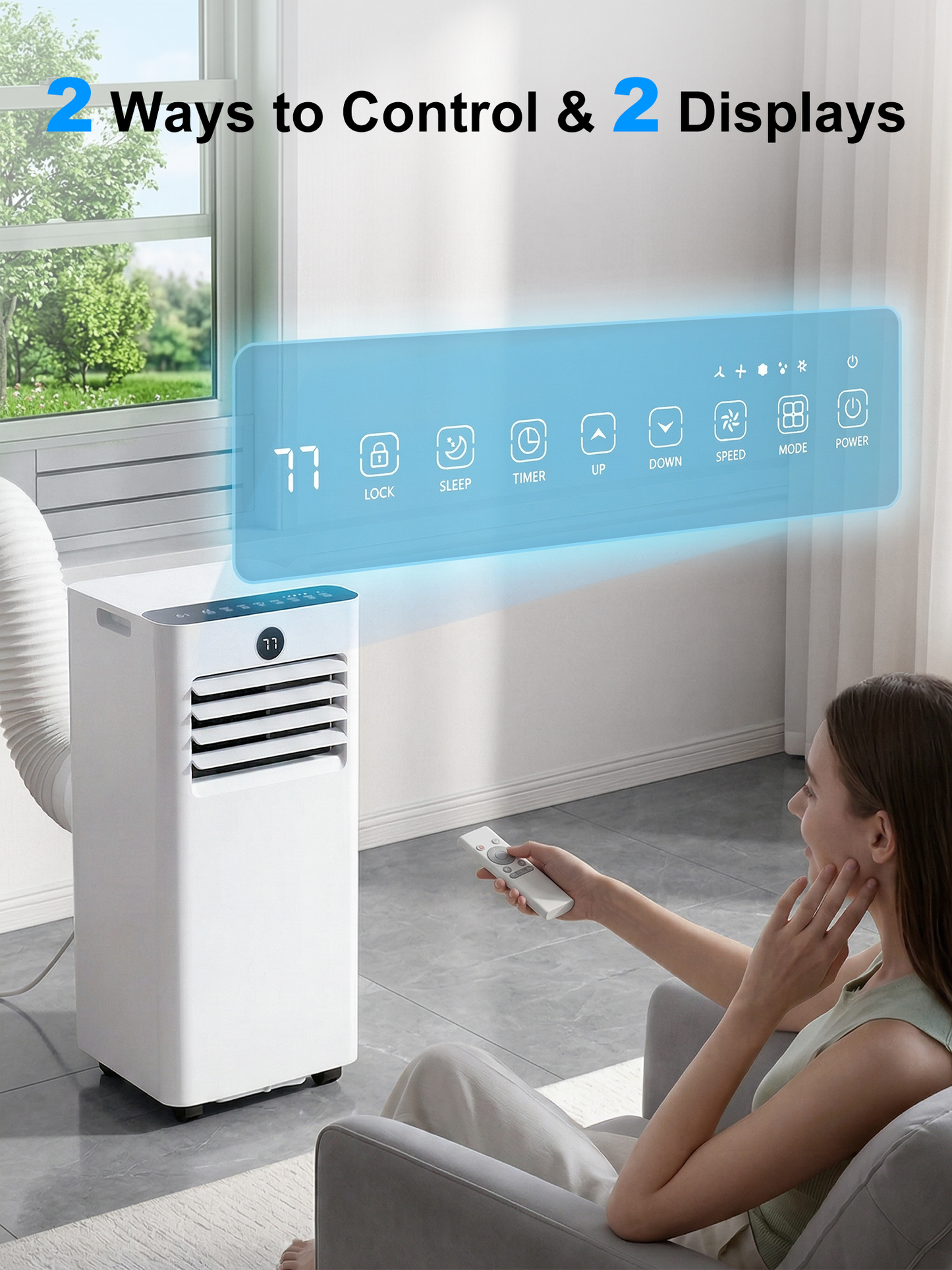 MEPTY 8000BTU Portable Air Conditioners, Portable AC Unit with Dehumidifier, Sleep Mode, 24H Timer, Cools Room up to 350 sq.ft, Room Air Conditioners with Auto-evaporation System for Bedroom
