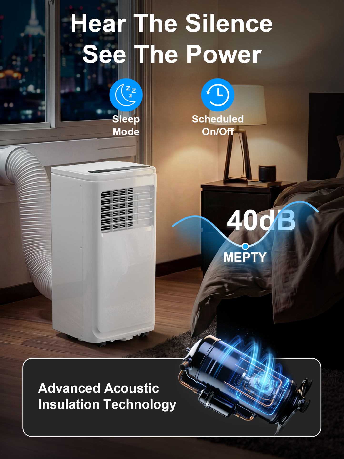 MEPTY Portable Air Conditioners, 10000 BTU Portable AC Unit with Remote, Dehumidifier, Sleep Mode, 24H Timer, Cools Room up to 450 sq.ft