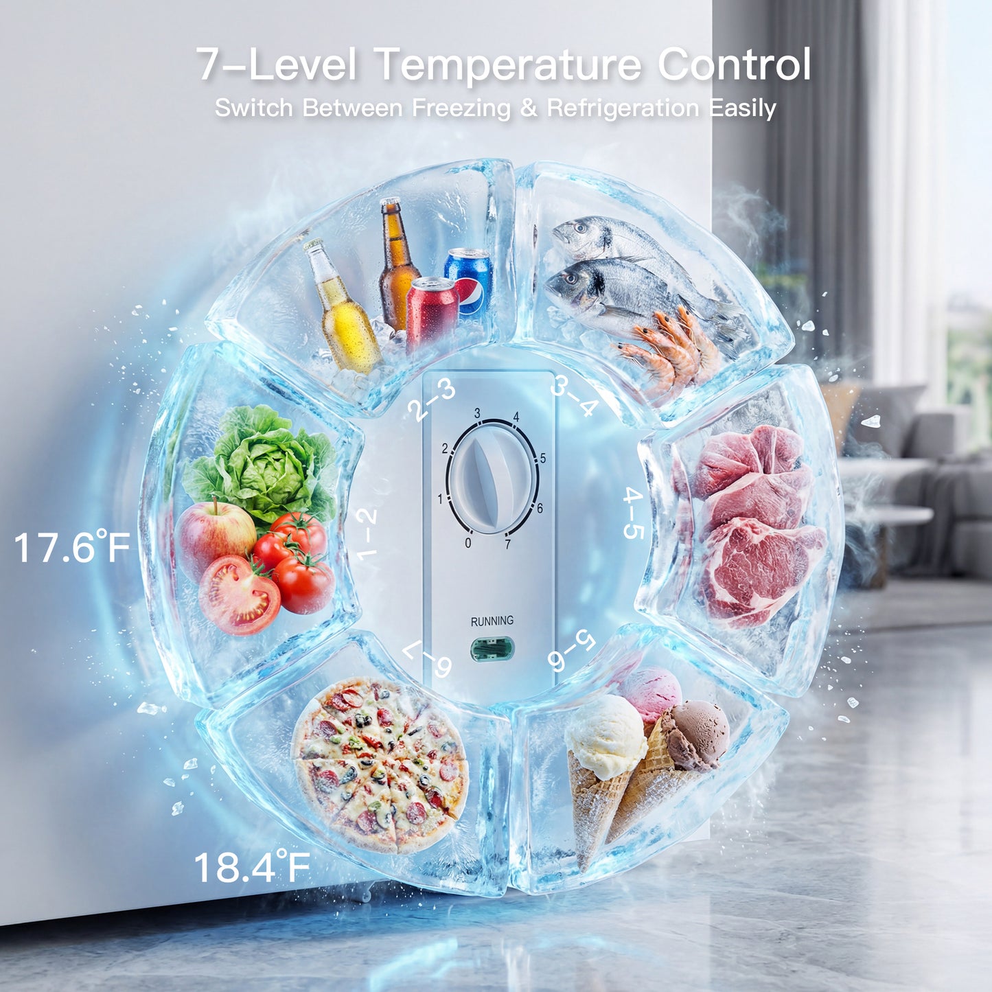 MEPTY 3.4 Cu.Ft Chest Freezer,Top Open Door Small Deep Freezer with 2 Removable Baskets,7 Adjustable Thermostat,Built-in LED Light
