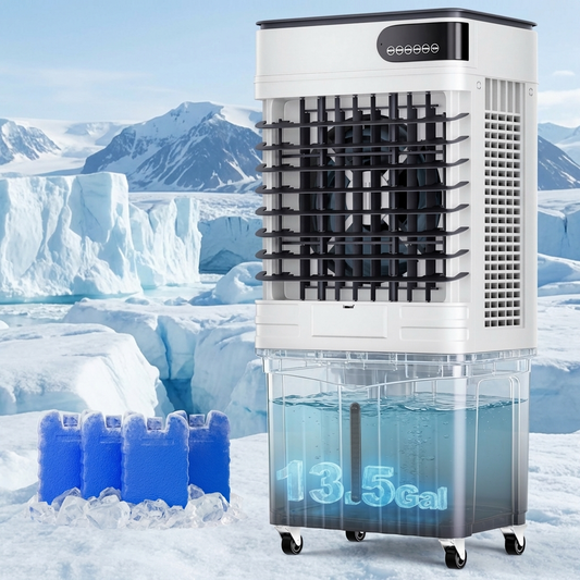 MEPTY 3600CFM Swamp Cooler, Evaporative Air Cooler with 13.5 Gallon Water Tank, 4 Ice Packs, 3 Speeds&Modes, 12H Timer, 120°Oscillation, Remote, 42‘’ Portable Cooling Fan for Garage, Patio
