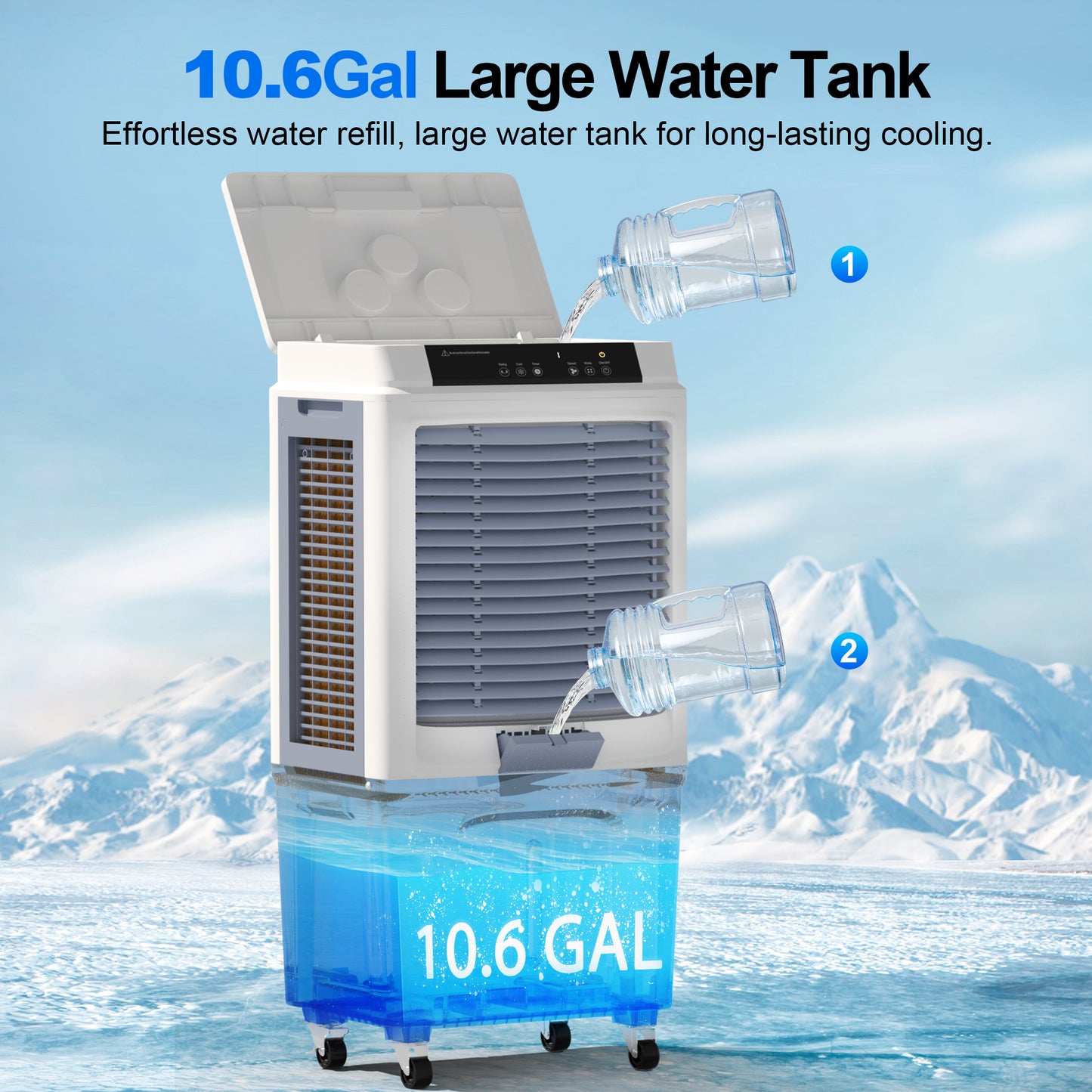 43 Inch Air Cooler for Large Room Garage Patio, Evaporative Air Cooler, 3880CFM Portable Swamp Cooler with Remote 3 Speeds Indoor Use, 12H Timer, 10.6 Gal Tank