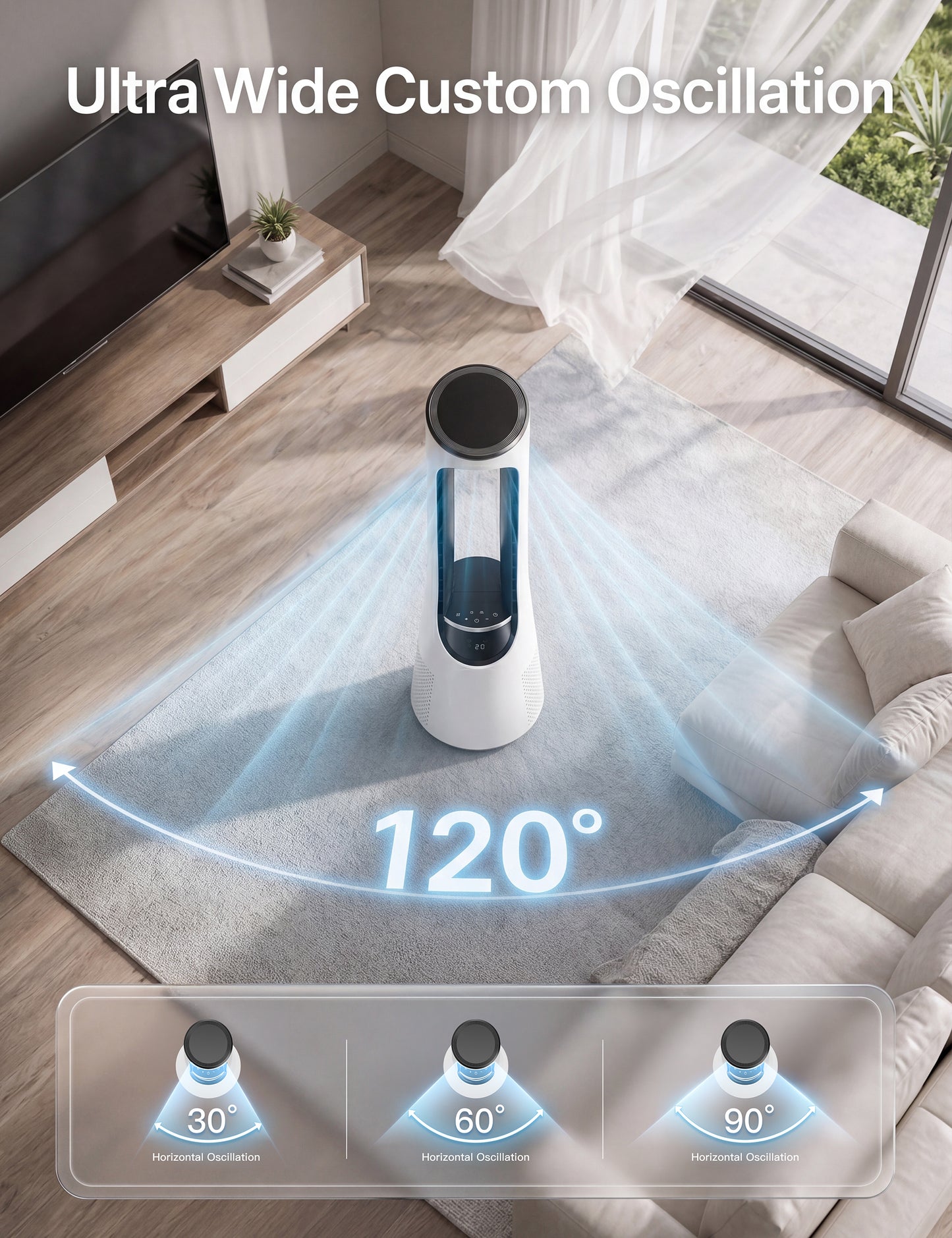 MEPTY 38" Bladeless Tower Fan for Bedroom,Bladeless Fan with 5-Color LED,120°Adjustable Oscillating,20 Speeds & 4 Modes,Quiet DC Motor,Cooling Fan for Home Office Use