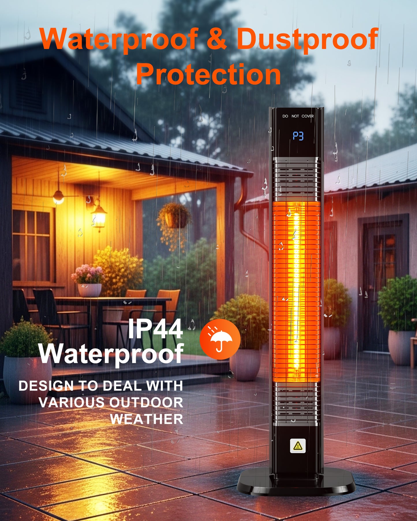 MEPTY Outdoor Indoor Patio Heater, 1500W Electric Infrared Heater with Tip-Over & Overheat Protection, 24H Timer, Remote