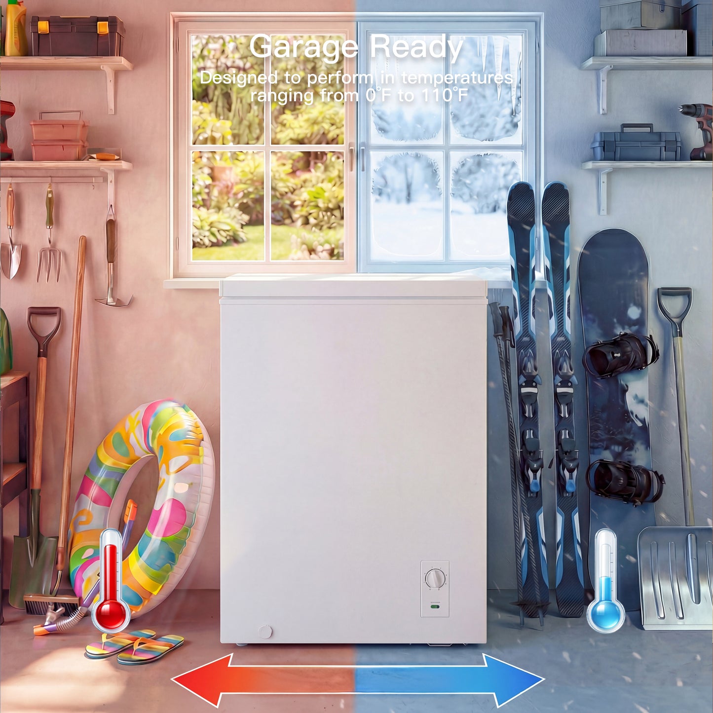 MEPTY 3.4 Cu.Ft Chest Freezer,Top Open Door Small Deep Freezer with 2 Removable Baskets,7 Adjustable Thermostat,Built-in LED Light