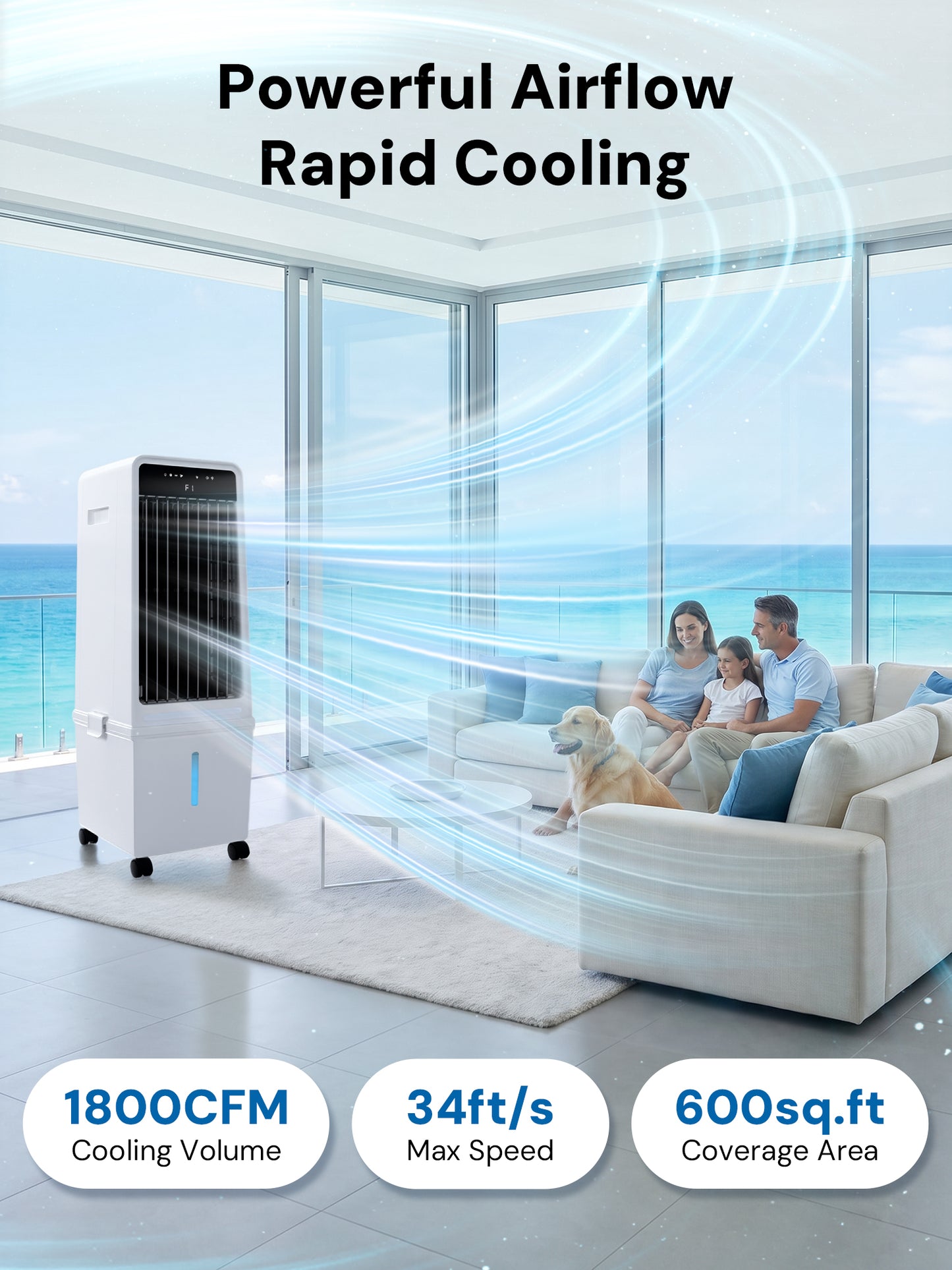 MEPTY 1800CFM Evaporative Air Cooler, Swamp Cooler with 4.2GAL Tank, Ambient Light, 3 Speeds, 4 Modes, 12H Timer, Windowless Portable Air Conditioner for Indoor Room Bedroom
