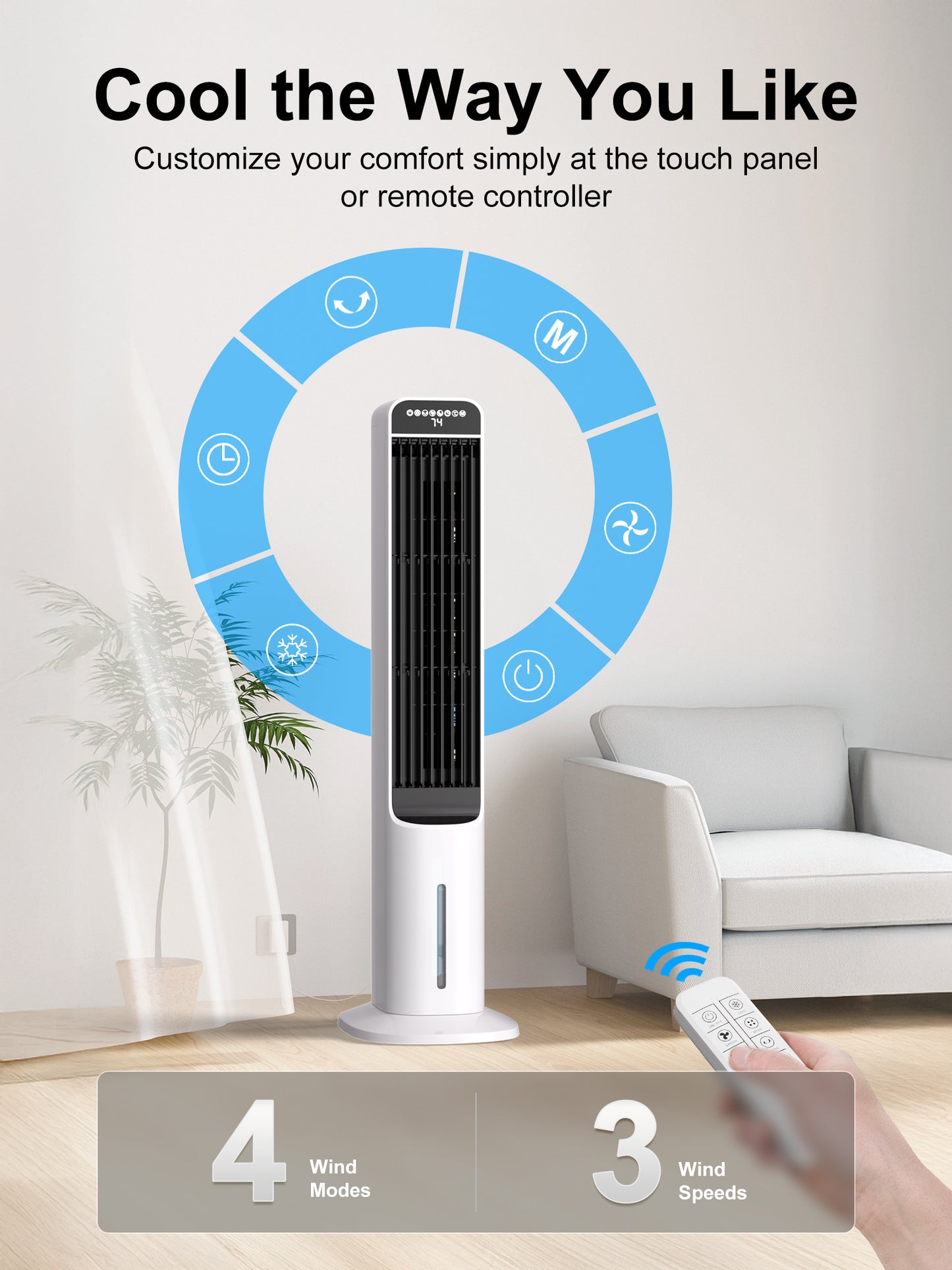 MEPTY Evaporative Air Cooler,Cooling Fans that Blow Cold Air with 120° Oscillation, 12H Timer,3 Speeds,Portable Swamp Cooler for Bedroom Office