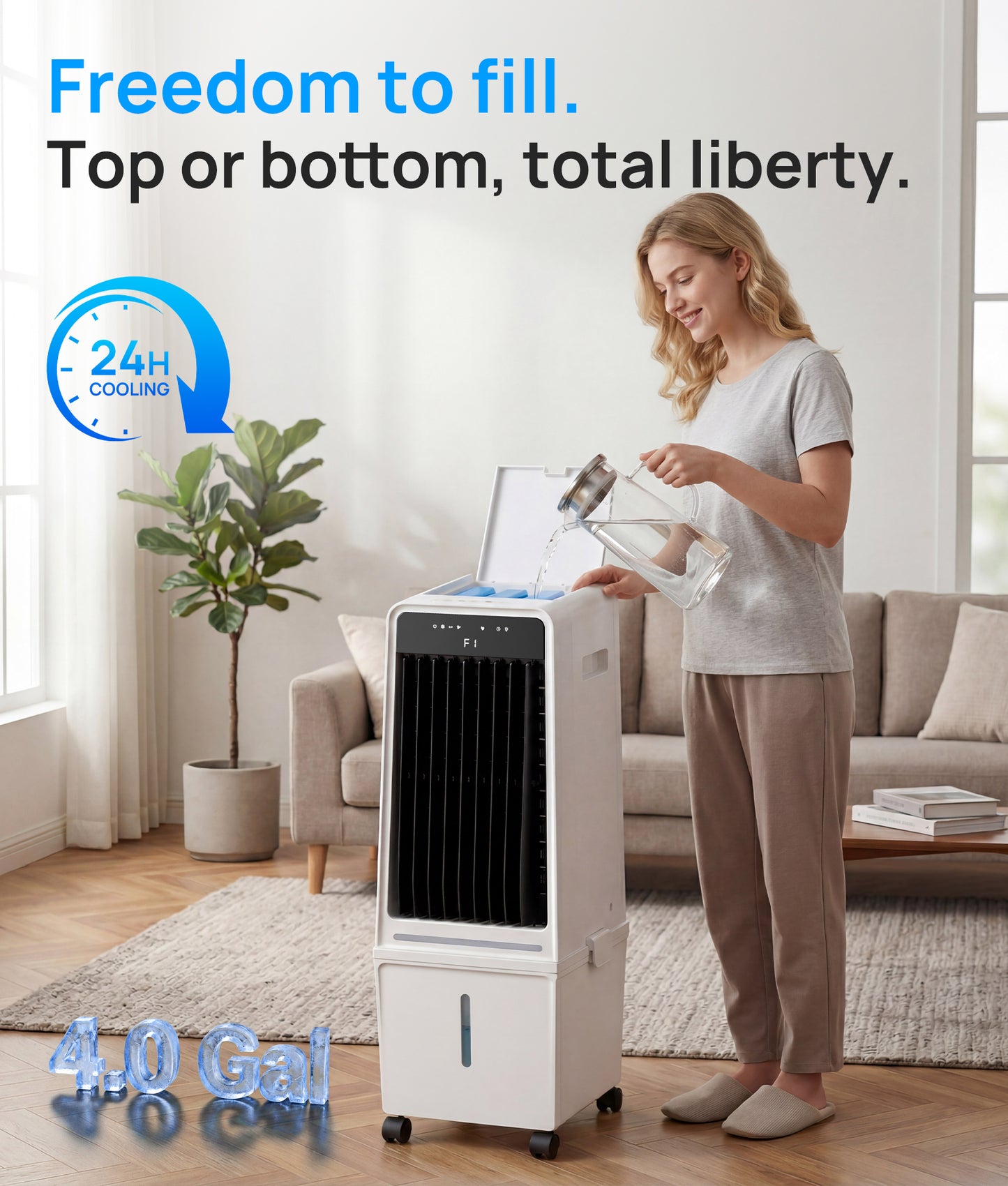 MEPTY Windowless Portable Air Conditioner,Swamp Cooler with 4 Gal Detachable Tank,3-In-1 Evaporative Air Cooler,AC Fan,LED Ambient Light,12H Timer,Air Cooler for Bedroom Living Room Office