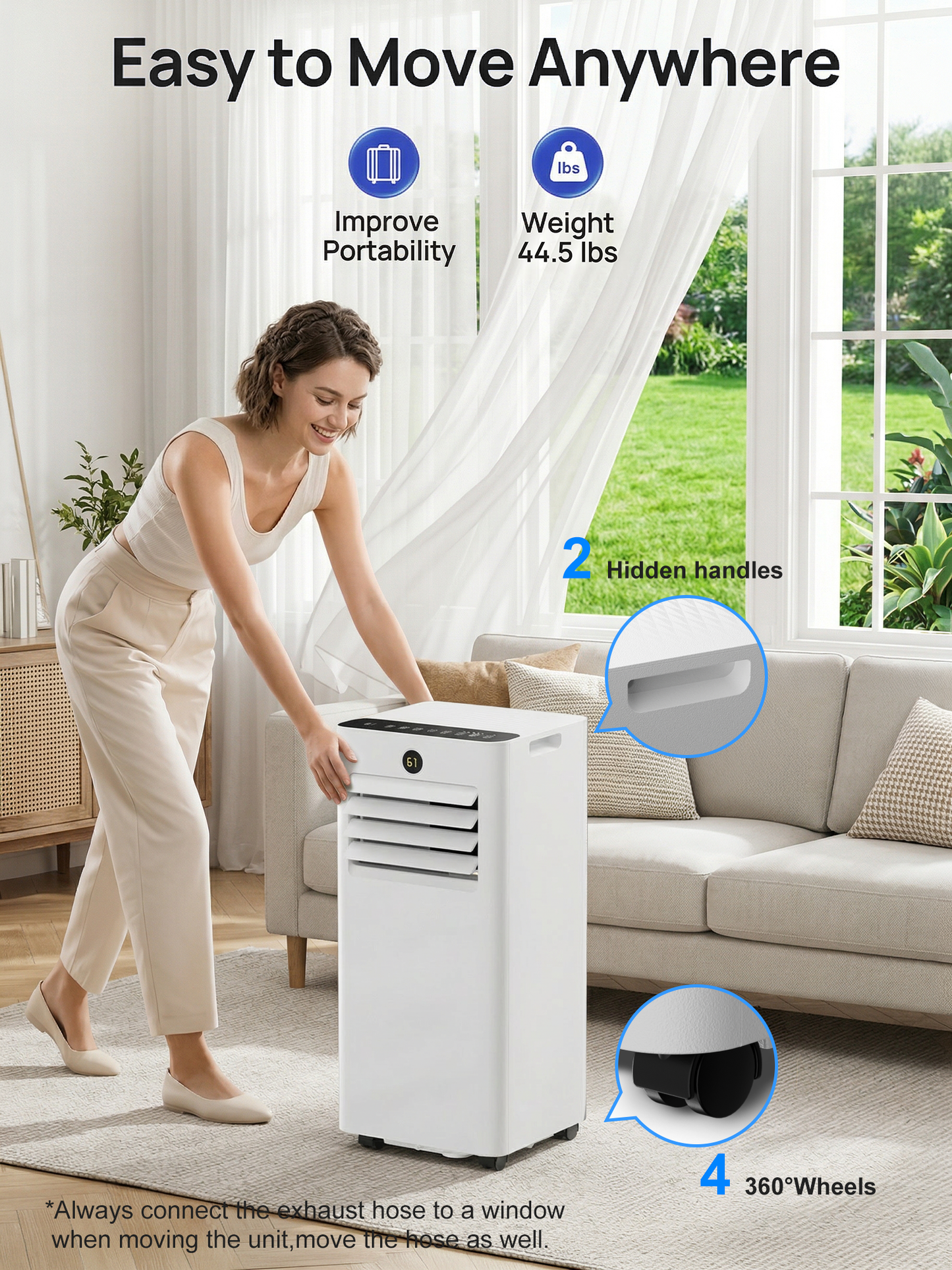 MEPTY 10000BTU Portable Air Conditioners, Portable AC Unit with Dehumidifier, Sleep Mode, 24H Timer, Cools Room up to 450 sq.ft, Room Air Conditioners with Self-evaporation System for Bedroom