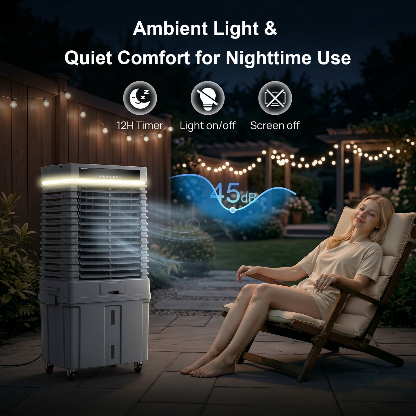 MEPTY 4000CFM Swamp Cooler,Evaporative Air Cooler with 13.5 Gal Detachable Water Tank,3 Speeds & LED Ambient Light,Windowless Portable Air Conditioner,Cooling Fan for Garage Yard Outdoor Patio