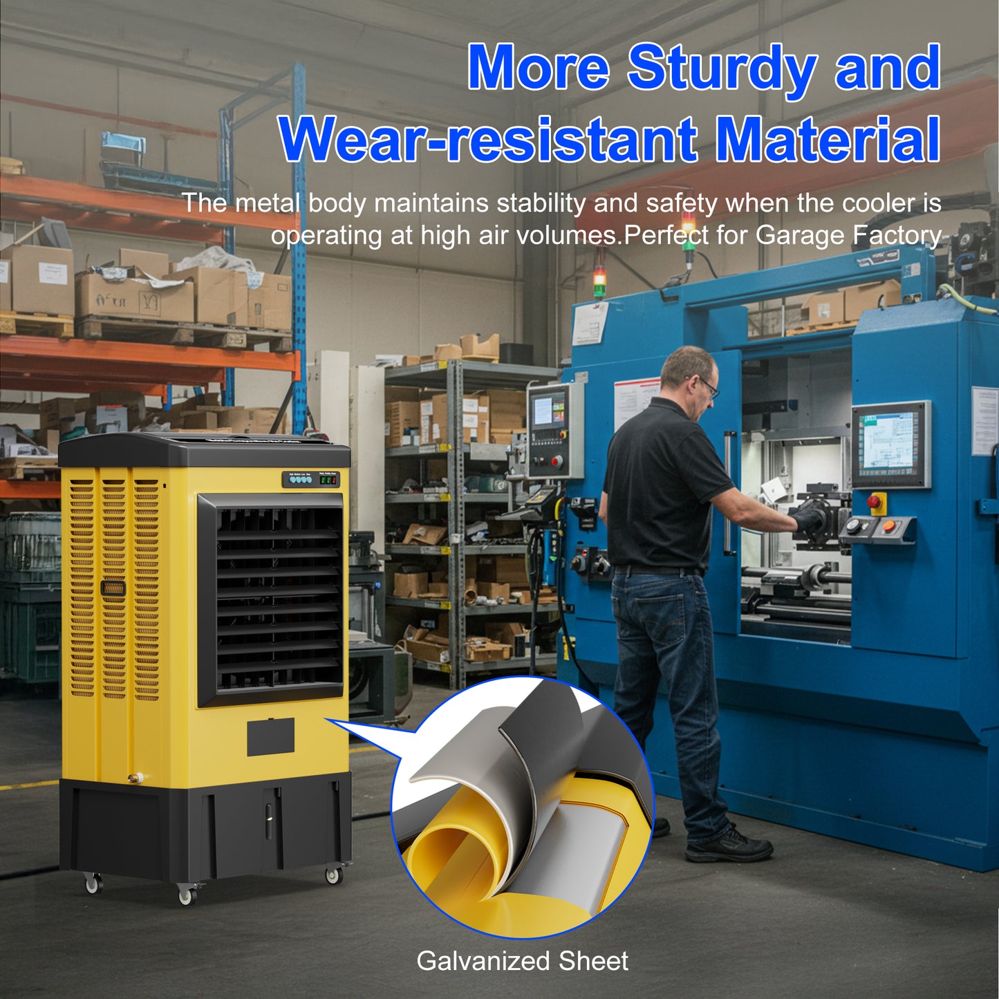 MEPTY 4800CFM Swamp Cooler, Evaporative Air Cooler with Continuous Auto Fill, Portable Evaporative Cooler for Commercial, Industrial, Garage, Patio Use