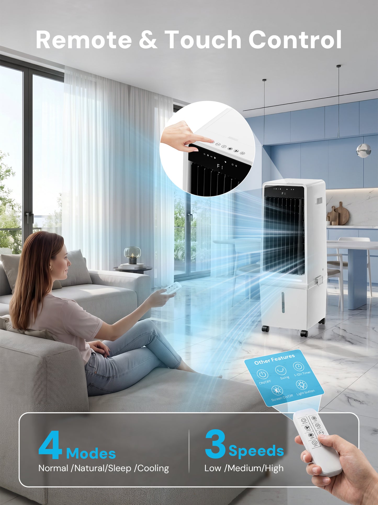 MEPTY 1800CFM Evaporative Air Cooler, Swamp Cooler with 4.2GAL Tank, Ambient Light, 3 Speeds, 4 Modes, 12H Timer, Windowless Portable Air Conditioner for Indoor Room Bedroom