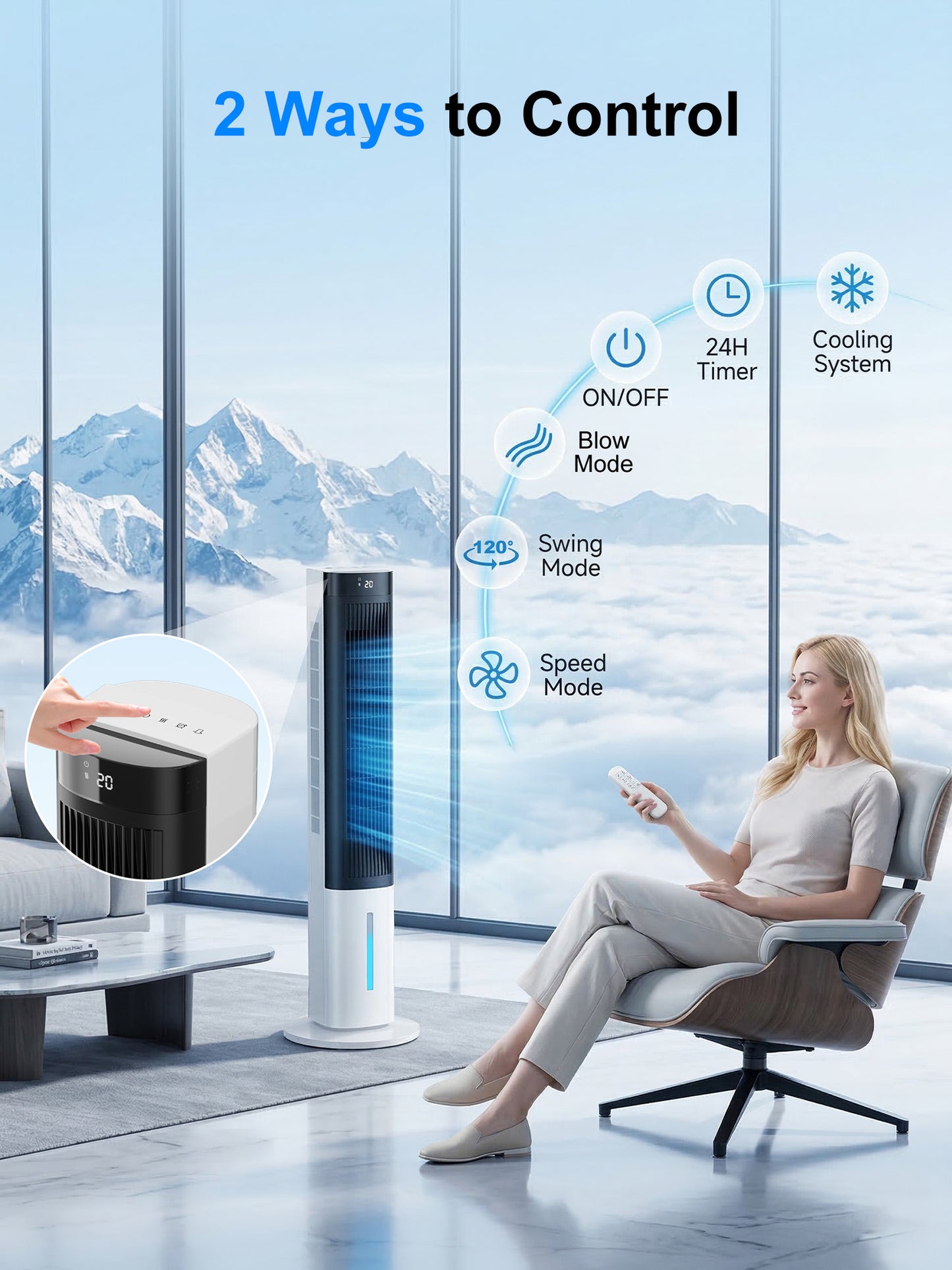MEPTY Evaporative Air Cooler, Windowless Portable Air Conditioners with 24H Timer, Cooling Fans that Blow Cold Air, 3 Speeds, 4 Modes, Remote,120°Oscillation, Swamp Cooler for Indoor Room Bedroom