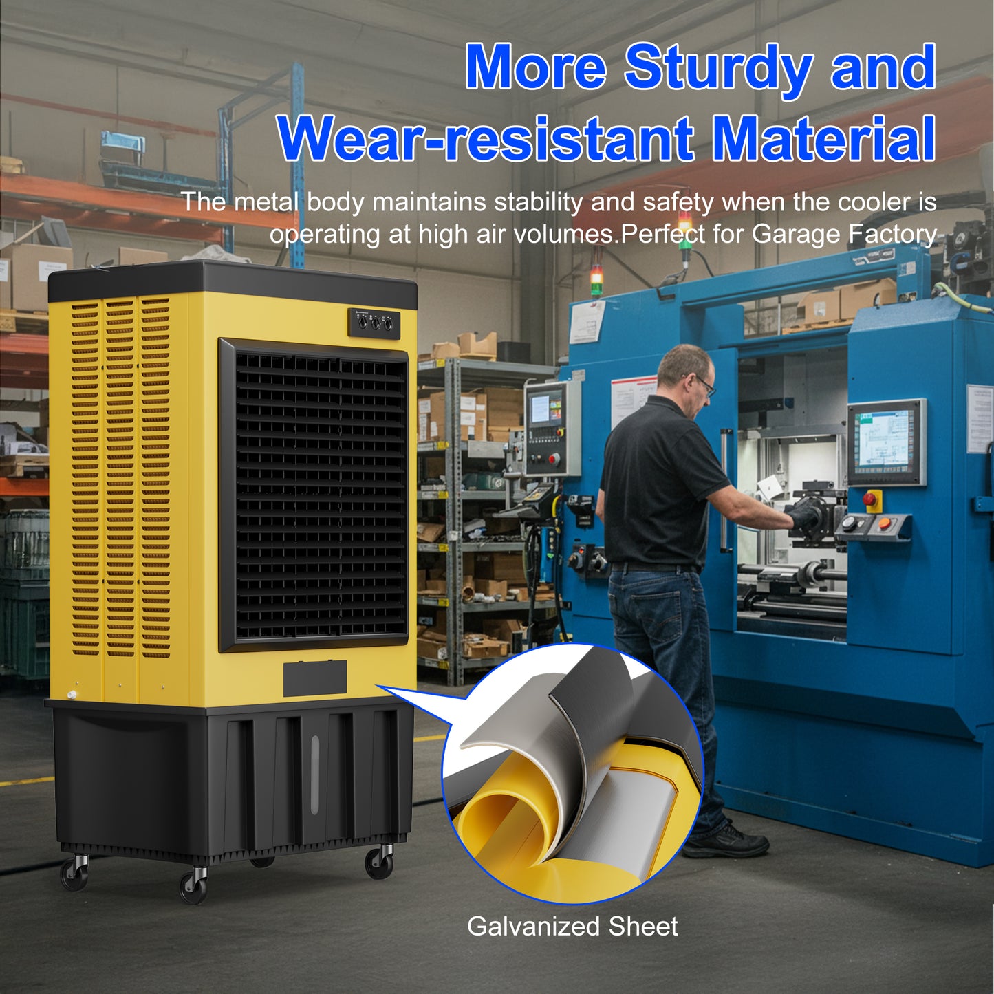 MEPTY 14715CFM Portable Swamp Cooler, Evaporative Air Cooler with 53 Gal Water Tank, Continuous Auto Fill, 3 Speeds, 120°Oscillation, Industrial Outdoor Swamp Coolers for Patios, Garage