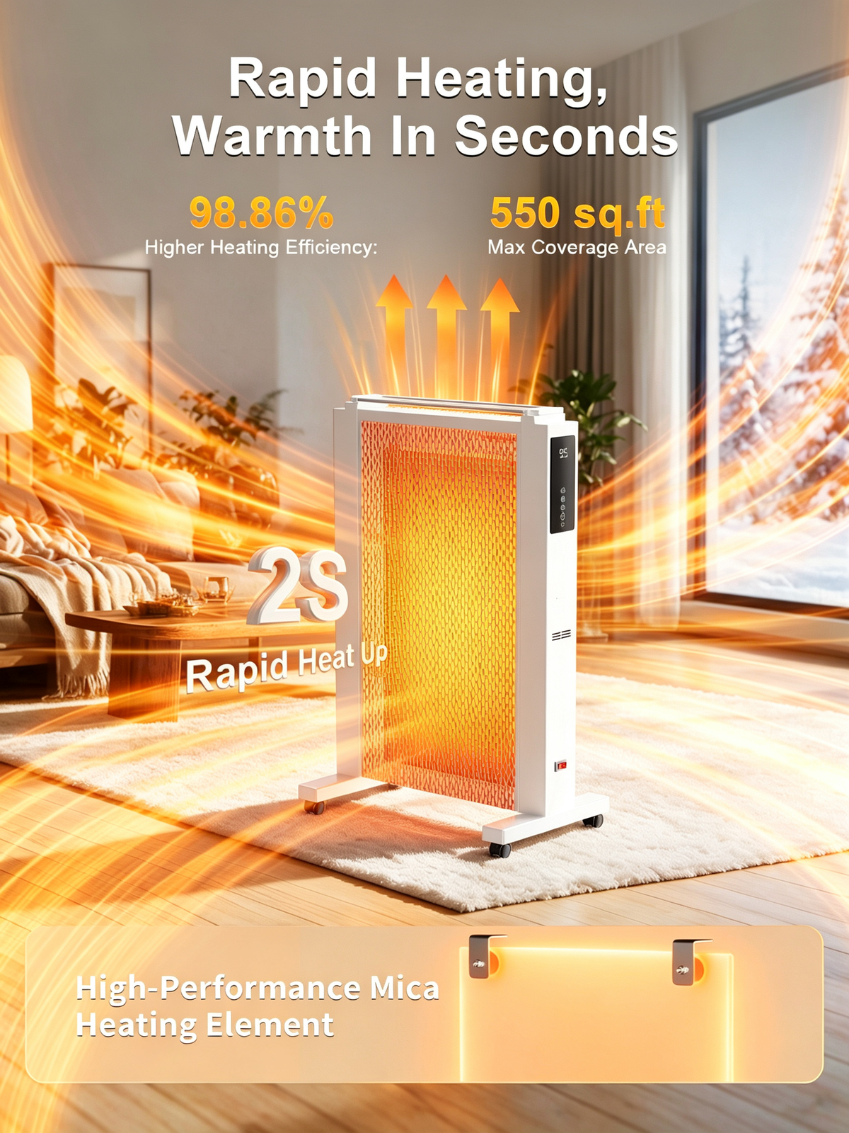 MEPTY Space Heater Large Room,Electric Mica Infrared Heaters for Indoor Use,Digital Thermostat,Energy Saving,Overheat & Tip-Over Protection,360°Whole Room Heater for Indoor Use,Bedroom,Office,Garage