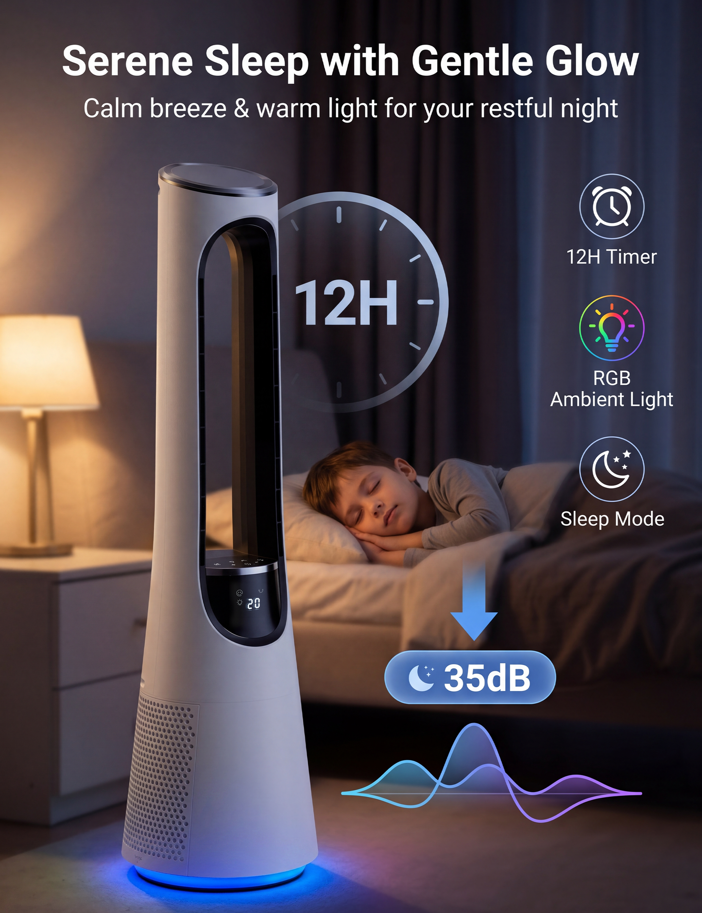MEPTY 38" Bladeless Tower Fan for Bedroom,Bladeless Fan with 5-Color LED,120°Adjustable Oscillating,20 Speeds & 4 Modes,Quiet DC Motor,Cooling Fan for Home Office Use