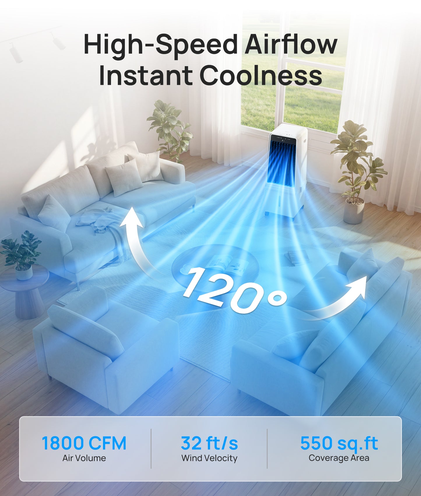 MEPTY Windowless Portable Air Conditioner,Swamp Cooler with 4 Gal Detachable Tank,3-In-1 Evaporative Air Cooler,AC Fan,LED Ambient Light,12H Timer,Air Cooler for Bedroom Living Room Office