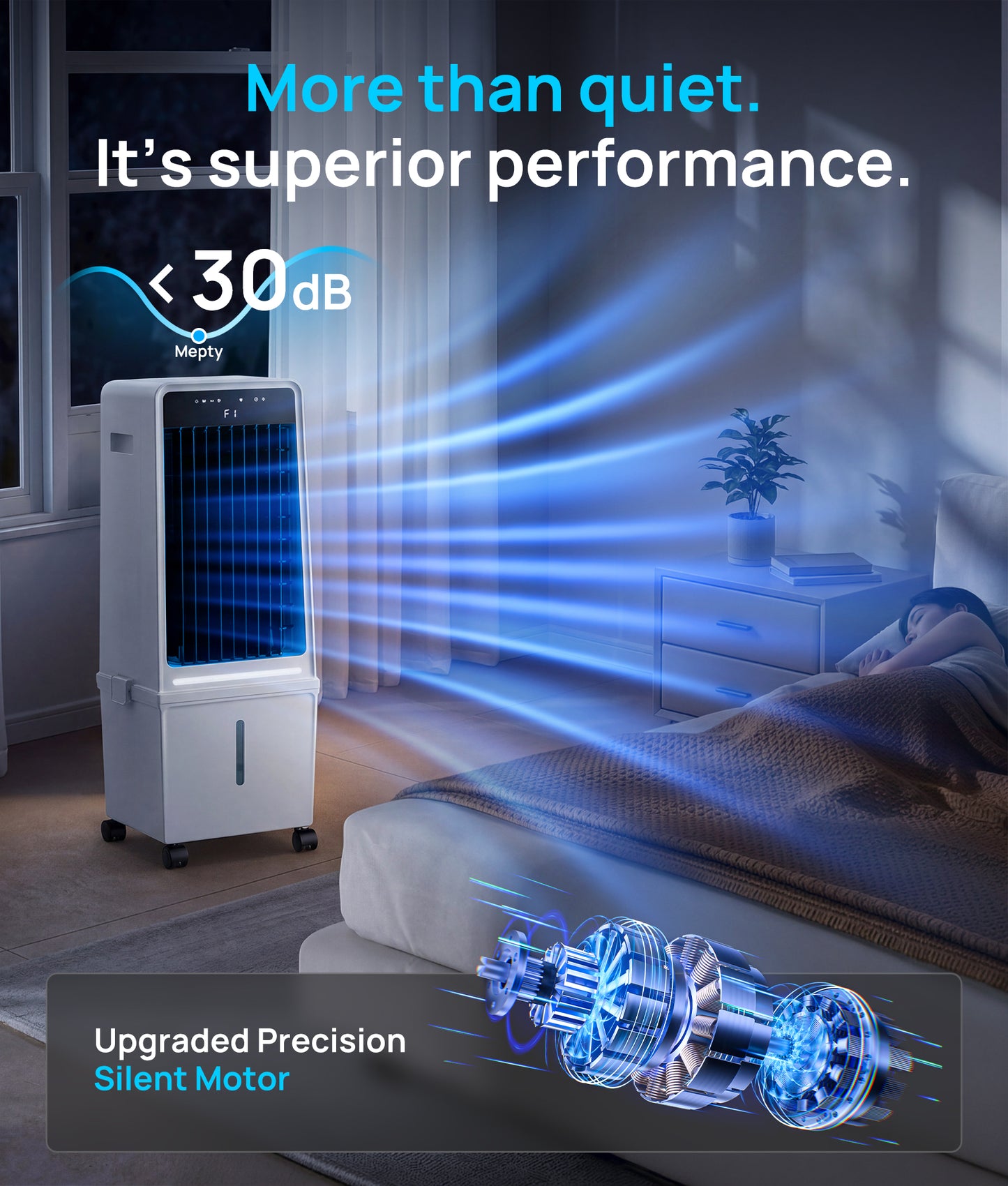 MEPTY Windowless Portable Air Conditioner,Swamp Cooler with 4 Gal Detachable Tank,3-In-1 Evaporative Air Cooler,AC Fan,LED Ambient Light,12H Timer,Air Cooler for Bedroom Living Room Office